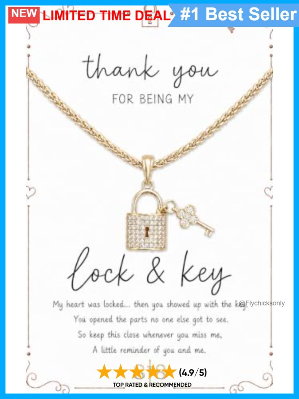 Wheat Chain Necklace CZ Lock Key Pendant 18K Gold PVD Gift